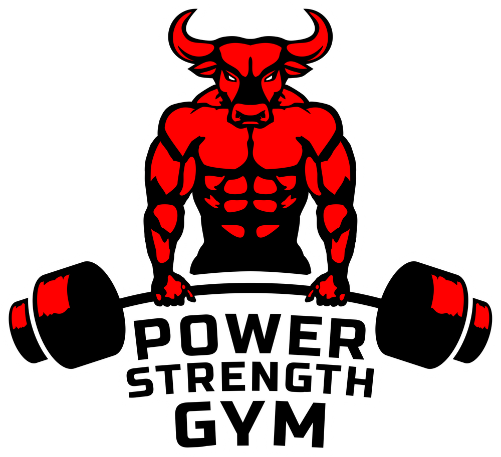 power strength logo bull lifting barbell weights